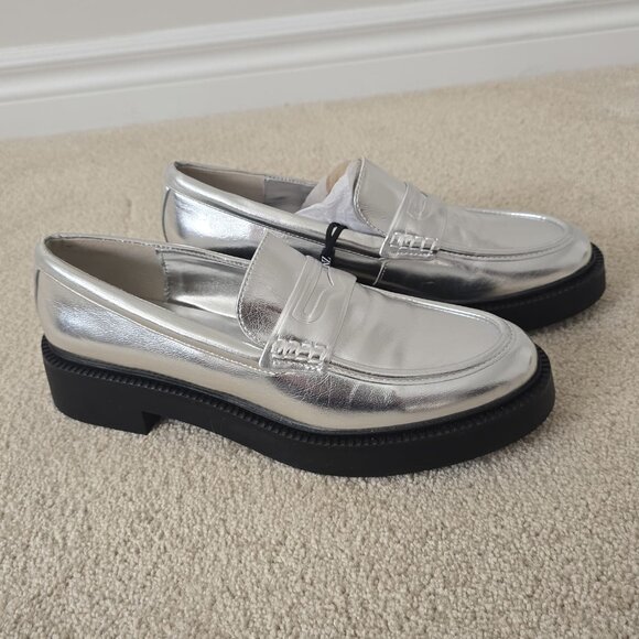 ZARA Metallic Silver Platform Loafers - Picture 2 of 2